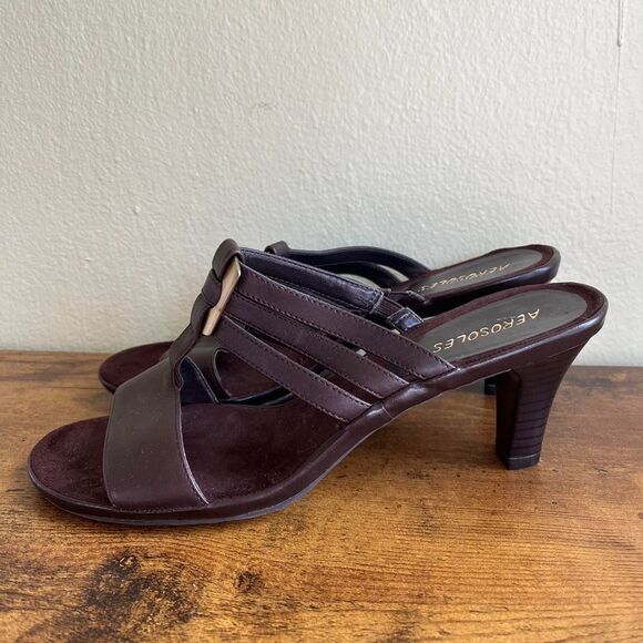 Aerosoles Heel Sandals Women's 8 Gold Brown Suede Leather - Picture 1 of 5